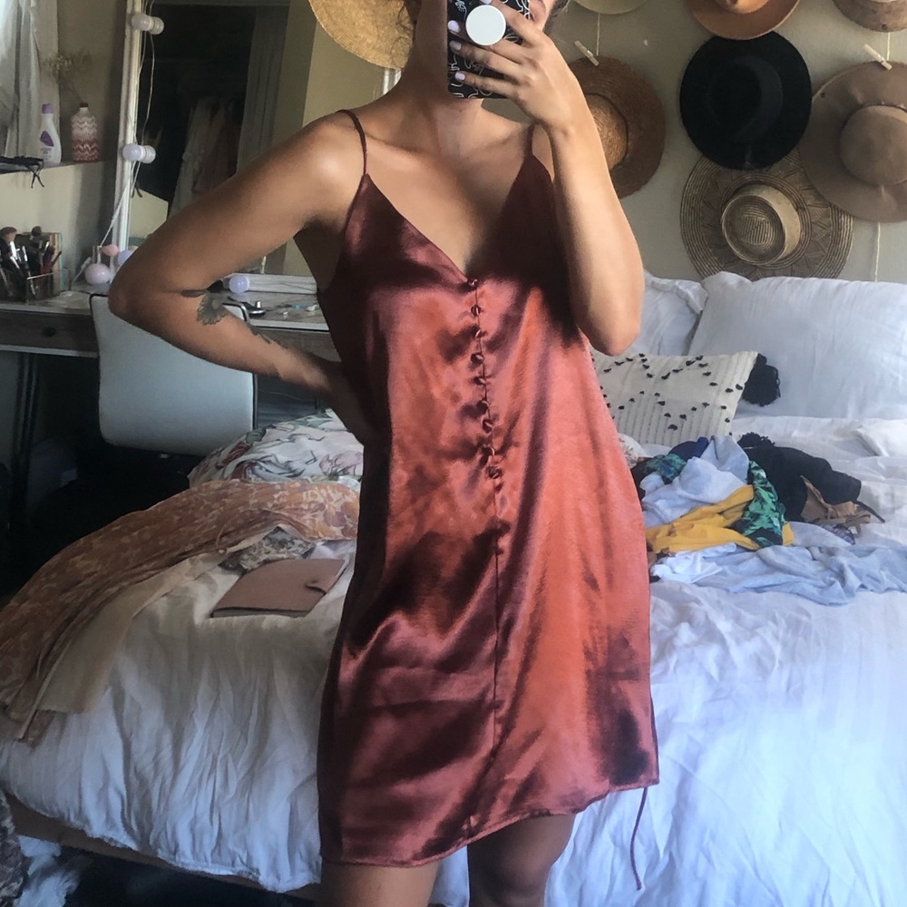 Crimson/copper mini dress